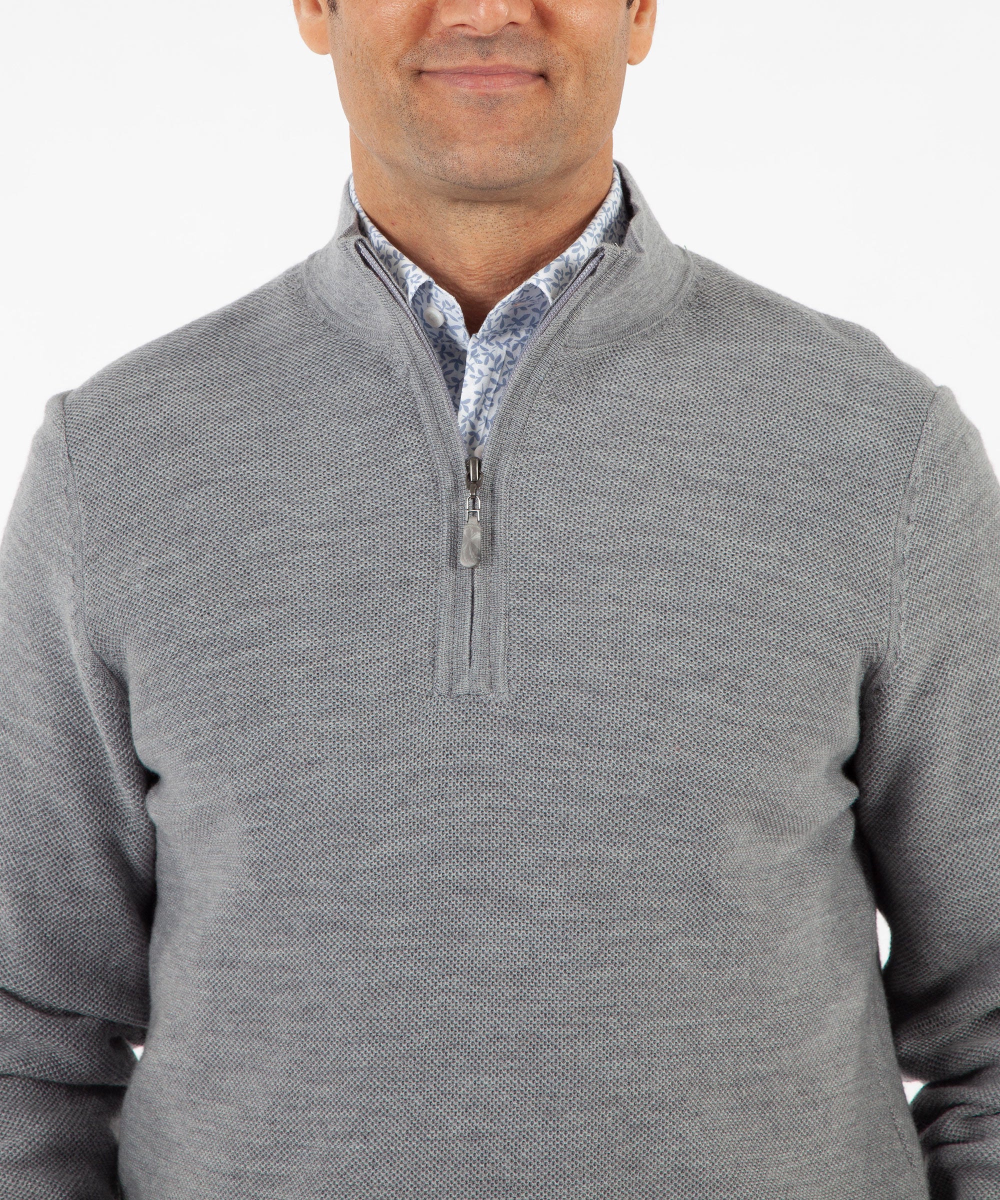 100% Merino Wool Tuck-Stitch Quarter-Zip Lined Wind Sweater