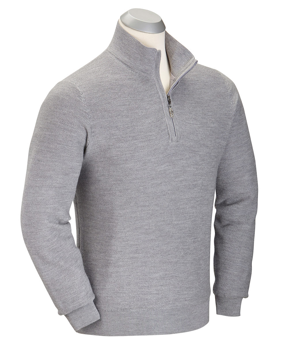 100% Merino Wool Tuck-Stitch Quarter-Zip Lined Wind Sweater