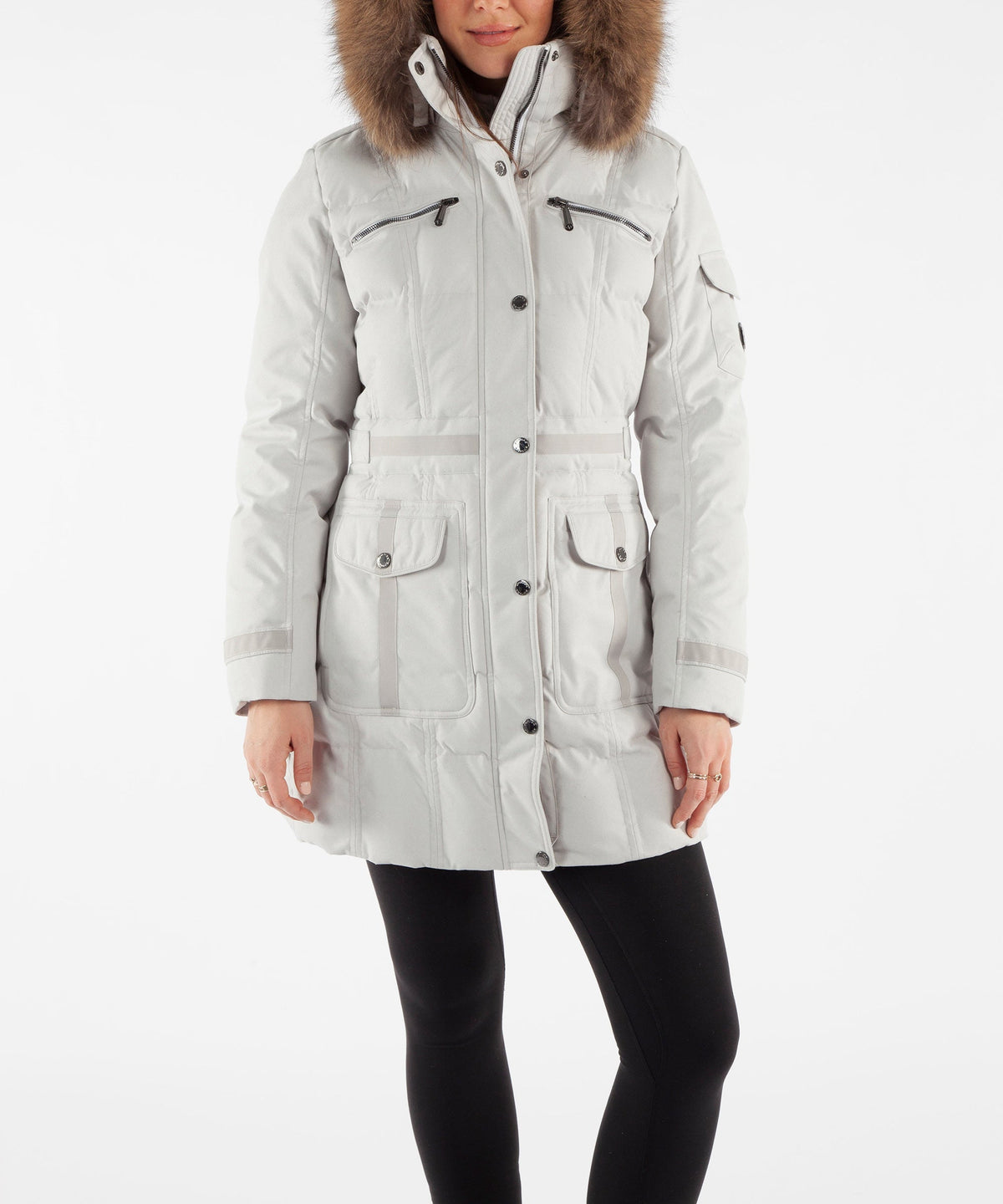 Women&#39;s Eva Waterproof Quilted 3/4 Coat With Removable Fur Ruff